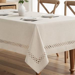 Beige Waterproof Linen Tablecloth for Outdoor Dining