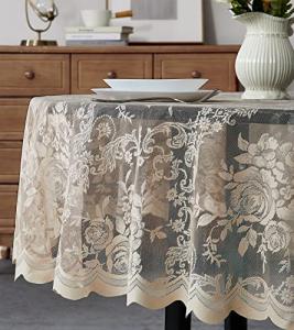 Oval Lace Tablecloth with English Rose Design