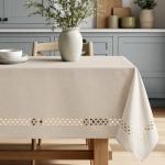 Beige Waterproof Linen Tablecloth for Outdoor Dining