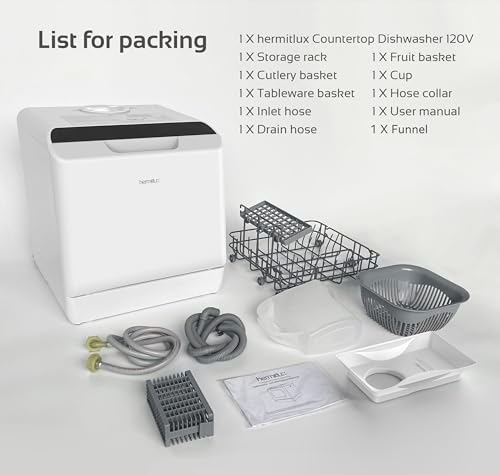 Hermitlux Portable Countertop Dishwasher with 5 Programs