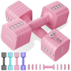 5-in-1 Adjustable Dumbbell Set for Women, Pink