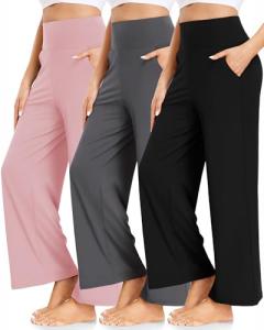 3-Pack Women's High Waisted Wide Leg Yoga Pants