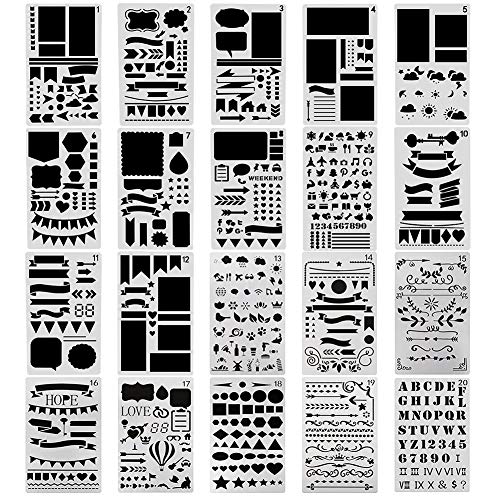 20 PCS Plastic Journal Stencil Set - DIY Scrapbooking