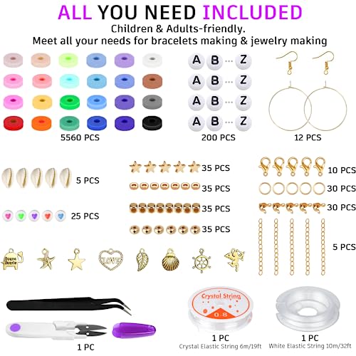 6000 Pcs Clay Beads, 24 Colors, Bracelet Making Kit