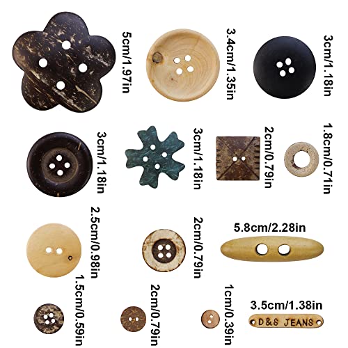 600 Assorted Sizes Wooden Buttons for Scrapbooking