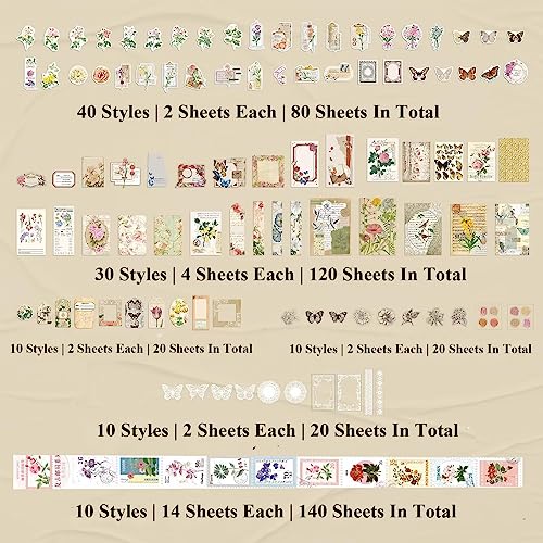 400PCS Vintage Journaling Supplies Pack: Scrapbook Paper Kit