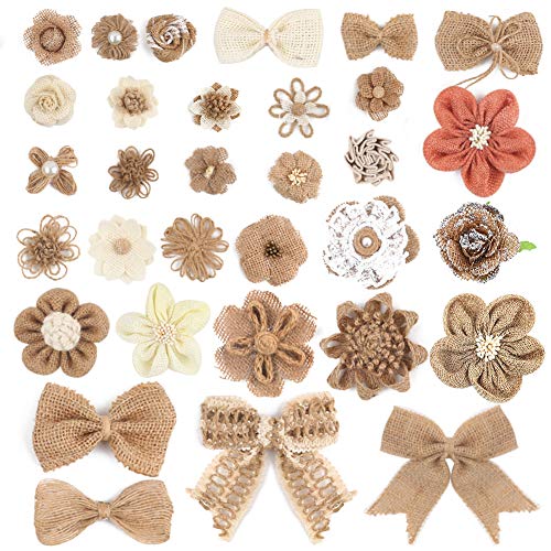 32 PCS Burlap and Lace Flowers Set for Wedding Decor