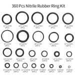 360 Pcs Black Rubber O Ring Assortment Kit