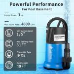 1HP Submersible Water Pump for Pools and Basements