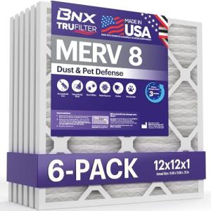 BNX TruFilter 12x12x1 MERV 8 Air Filters (6-Pack)