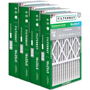 Filterbuy 16x25x5 MERV 8 Air Filter 4-Pack