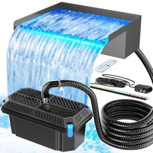 POPOSOAP 12INCH Pond Waterfall Spillway with Multi-Stage Pond Filter & RGB LED Lights APP/Remote Control, 40W 660GPH Pump with 9.8FT Tubing for Garden Ponds, Aquariums, Outdoor Landscapes-P7331D