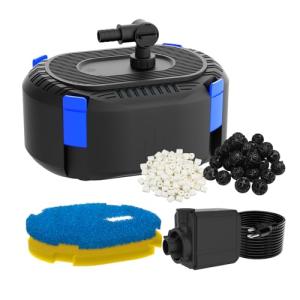 AquaMiracle Pond Filter Box with 4-Stage Filtration, 550GPH Koi Pond Filters for Outdoor Ponds 350-500 Gal, Pond Pump Filter for Garden, Waterfall, Fountain, Water Feature