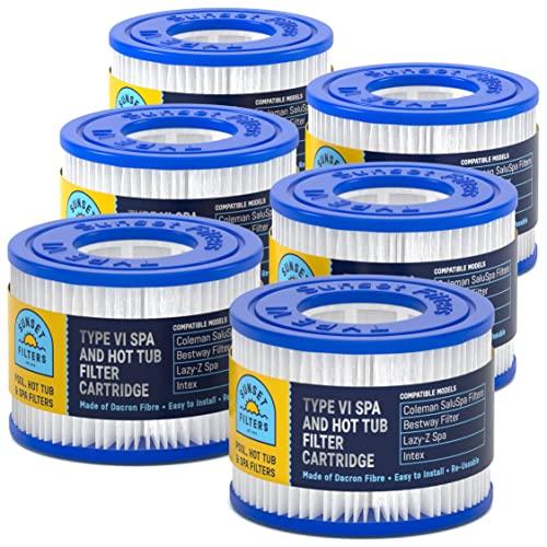 SUNSET FILTERS Type VI Spa and Hot Tub Filter Replacement Cartridge - for Coleman SaluSpa Hot Tub Filters, Bestway Filter, Lay-Z Spa, Intex, S1 Filter Replacement, Spa Filter Replacement (6-Pack)
