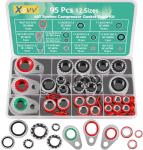 XBVV 95 PCS 12 Sizes Premium A/C Conditioning System Compressor Gasket Seal, Automotive Air Conditioning Compressor Port Seal Gasket Kit Bonded Gasket Seal Assortment Set