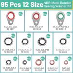 XBVV 95 PCS 12 Sizes Premium A/C Conditioning System Compressor Gasket Seal, Automotive Air Conditioning Compressor Port Seal Gasket Kit Bonded Gasket Seal Assortment Set