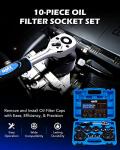 Orion Motor Tech Oil Filter Wrench Set, 10pc Oil Filter Socket Set, 3/8" Drive Metric Oil Filter Cap Wrench Removal Tool Kit, Low Profile Oil Filter Socket Set Compatible with Toyota VW BMW Mercedes