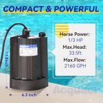 Acquaer 1/3 HP Automatic Submersible Water Pump, 115V Sump Pump with 3/4” Garden Hose Adapter, 2160 GPH High Flow Water Removal for Swimming Pool Cover Hot Tubs Flooded House Basement