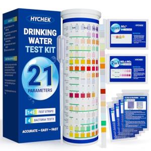 HYCHEK 21 in 1 Accurate Drinking Water Testing Kits, 145 Strips + 4 Bacteria Tests, Well and Tap Water Test Kit, Home Test Strips for Lead, Fluoride, Chlorine, Hardness, pH, Iron, Copper, and More