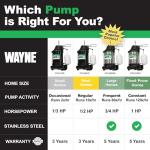 WAYNE CDU980E 3/4 HP Submersible Sump Pump – Cast Iron & Stainless Steel, Vertical Float Switch, 5,490 GPH, 5-Year Warranty