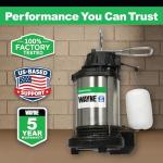 WAYNE CDU980E 3/4 HP Submersible Sump Pump – Cast Iron & Stainless Steel, Vertical Float Switch, 5,490 GPH, 5-Year Warranty