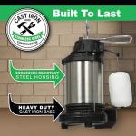 WAYNE CDU980E 3/4 HP Submersible Sump Pump – Cast Iron & Stainless Steel, Vertical Float Switch, 5,490 GPH, 5-Year Warranty