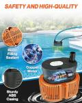 Pool Cover Pump above Ground - Submersible Water Sump Pump Swimming Water Removal Pumps, with Drainage Hose & 25 Feet Extra Long Power Cord, 850 GPH inGround, 3 Adapters