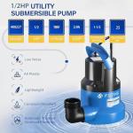 FOTING 1/2HP Submersible Water Pump with Stainless Steel Base - Removes Water to 0.04" Depth, 2450GPH Portable Sump Pump for Puddles, Pools, Boats, Gardens & Ponds - 10Ft Cord Included
