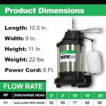 WAYNE CDU980E 3/4 HP Submersible Sump Pump – Cast Iron & Stainless Steel, Vertical Float Switch, 5,490 GPH, 5-Year Warranty