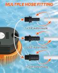 Pool Cover Pump above Ground - Submersible Water Sump Pump Swimming Water Removal Pumps, with Drainage Hose & 25 Feet Extra Long Power Cord, 850 GPH inGround, 3 Adapters