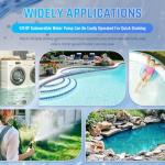 PANRANO 1/3 HP Submersible Water Pump 2000 GPH Portable Small Sump Pump For Pool Cover, Basements, Puddles, Gardens Ponds With 16.4 Ft Power Cord and Hose Adapters, Blue