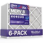 BNX TruFilter 16x20x1 Air Filter MERV 8 (6-Pack) - MADE IN USA – Dust & Pet Defense Electrostatic Pleated Air Conditioner HVAC AC Furnace Filters for Dust, Pet, Mold, Pollen MPR 600 – 700 & FPR 5