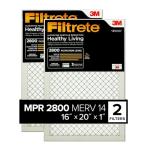Filtrete 16x20x1 Air Filter, MPR 2800, MERV 14, Healthy Living Ultrafine Particle Reduction 3-Month Pleated 1-Inch Air Filters, 2 Filters