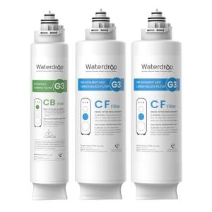 Waterdrop G3-2CFCB Filter, Replacement for Waterdrop G3-W & G3P600 & G3P800 Reverse Osmosis System, Pack of 2 G3-N1CF Filters and 1 G3-N3CB Filter, 1-Year Combo