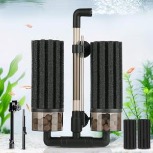 hygger Aquarium Double Sponge Filter: Upgraded Sponge Filter with Larger Filtration Area, Come with Extendable Clip, 2 Spare Biochemical Sponges, Bioceramic Balls, for Freshwater Saltwater Tank - M