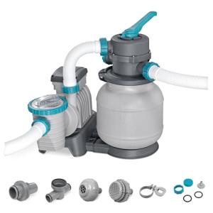 Bestway 1,500 Gallon Sand Filter Pump for 300 to 11,200 Gallon Above Ground Outdoor Swimming Pools with ChemConnect Clean Water Dispenser
