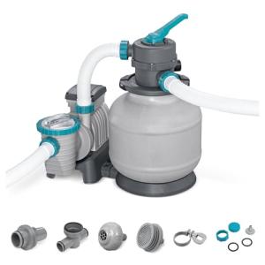 Bestway 2,200 Gallon Sand Filter Pool Pump for Above Ground Swimming Pools up to 14,400 Gallons with Pre-Filter Strainer Basket & Valve Adapter Set
