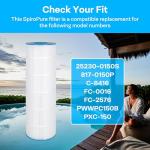 SpiroPure Replacement for Sta-Rite PXC-150 25230-0150S Waterway 817-0150P Unicel C-8416 Pleatco PWWPC150B Filbur FC-0016 FC-2576 Hot Tub Spa Pool Replacement Cartridge