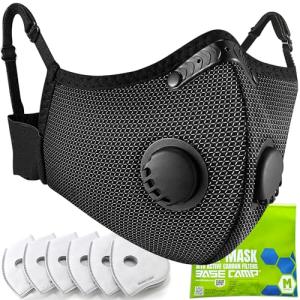 BASE CAMP Silver and Black Upgrade M Plus Dust Mask, Reusable Respirator Face Mask with 6 Activated Carbon Filters, Safety Work Masks for Woodworking, Construction, Yard Lawn Paint, Dust