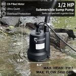 Lanchez Sump Pump, 1/2 HP 2450GPH Submersible Water Pump, Utility Pump Thermoplastic Portable Electric Transfer Pump for Hot Tub Swimming Pool Basement Garden Pond Tubs Draining with 10FT Cord
