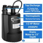 Lanchez Sump Pump, 1/2 HP 2450GPH Submersible Water Pump, Utility Pump Thermoplastic Portable Electric Transfer Pump for Hot Tub Swimming Pool Basement Garden Pond Tubs Draining with 10FT Cord