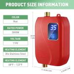 Tankless Water Heater Electric, 110V 3000W Instant Hot Water Heater with Adjustable Temperature & US Plug for Kitchen, RV, Small Sink – No Waiting, Energy Efficient - Red