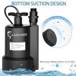 Lanchez Sump Pump, 1/2 HP 2450GPH Submersible Water Pump, Utility Pump Thermoplastic Portable Electric Transfer Pump for Hot Tub Swimming Pool Basement Garden Pond Tubs Draining with 10FT Cord