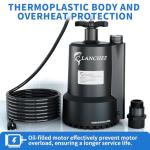 Lanchez Sump Pump, 1/2 HP 2450GPH Submersible Water Pump, Utility Pump Thermoplastic Portable Electric Transfer Pump for Hot Tub Swimming Pool Basement Garden Pond Tubs Draining with 10FT Cord