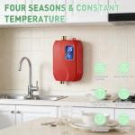 Tankless Water Heater Electric, 110V 3000W Instant Hot Water Heater with Adjustable Temperature & US Plug for Kitchen, RV, Small Sink – No Waiting, Energy Efficient - Red