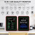 Air Quality Monitor Home Indoor - 15-in-1 Professional Air Meter with HCHO, CO2, PM, TVOC, AQI, Temperature & Humidity, Real-Time Display, App Control, Portable, Accurate for Home & Office Use