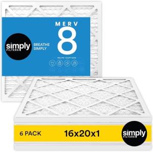 16x20x1 Air Filter, MERV 8, 6 Pack