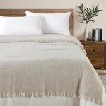 BOURINA Beige Faux Cashmere Fringe Throw Blanket