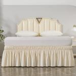 Beige Elastic Bed Skirt with Ruffled Dust Cover