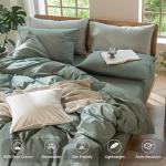 MooMee 100% Cotton Washed Duvet Cover Set - Green